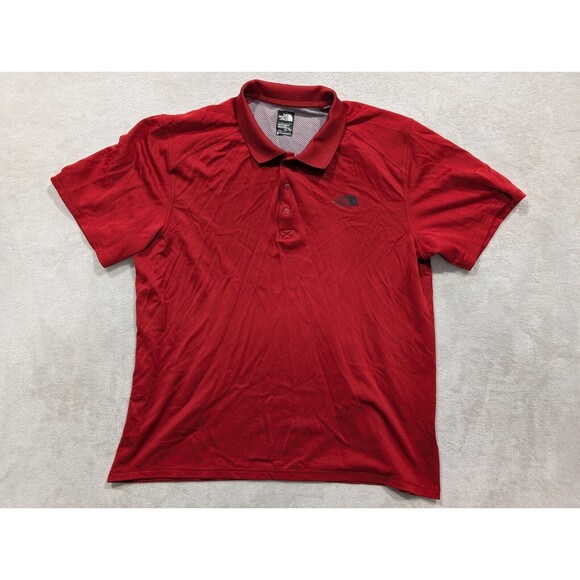 North Face Shirt Men’s Flash Dry Short Sleeve Collared Polo Text Buttons Red XL - Picture 4 of 13